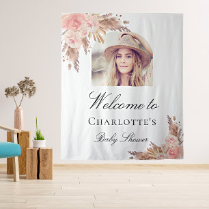 Baby Shower pampas grass blush pink arch photo Tapestry