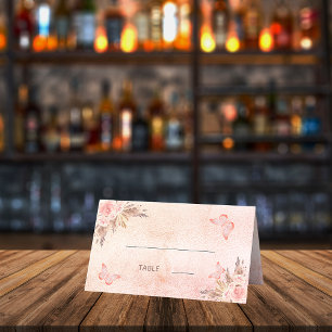 Baby shower pampas grass blush pink butterflies place card