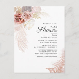 Baby Shower Pampas Grass Boho Terracotta Floral Invitation Postcard