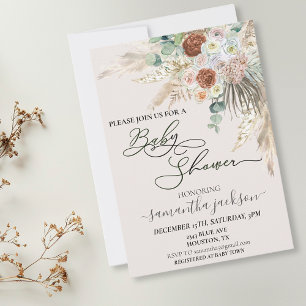 Baby Shower Pampas Grass Boho Watercolor Invitation