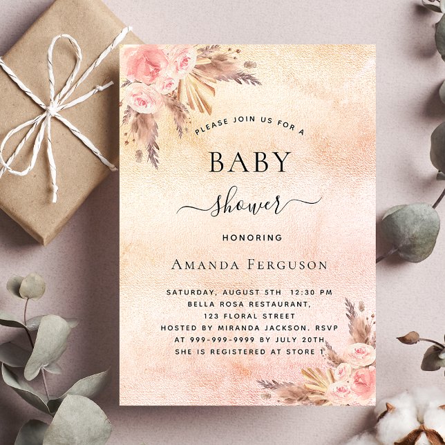 Baby shower pampas grass floral boho invitation (Creator Uploaded)