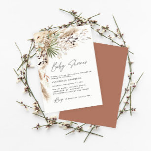 Baby shower pampas grass modern boho elegant invitation