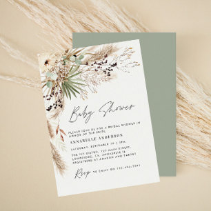 Baby shower pampas grass modern elegant sage green invitation