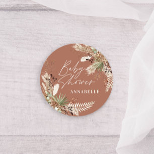 Baby shower pampas grass modern terracotta elegant classic round sticker