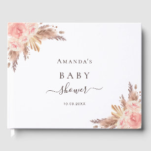 Baby Shower pampas grass rose gold blush pink Guest Book