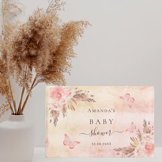 Baby Shower pampas grass rose gold butterlies Guest Book (Creator Uploaded)