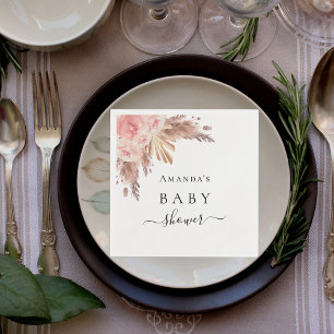 Baby Shower pampas grass rose gold floral Napkin