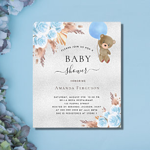 Baby shower pampas grass silver teddy bear budget flyer