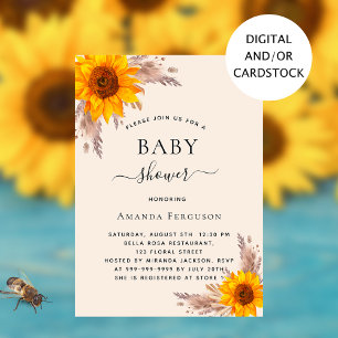 Baby shower pampas grass sunflower blush invitation