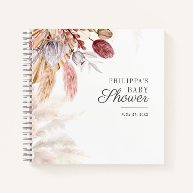 Baby Shower Pampas Grass Tan Terracotta Guest Book (Front)