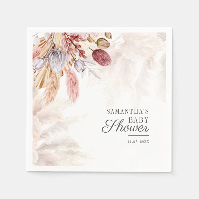 Baby Shower Pampas Grass Tan Terracotta Paper Napkin (Front)