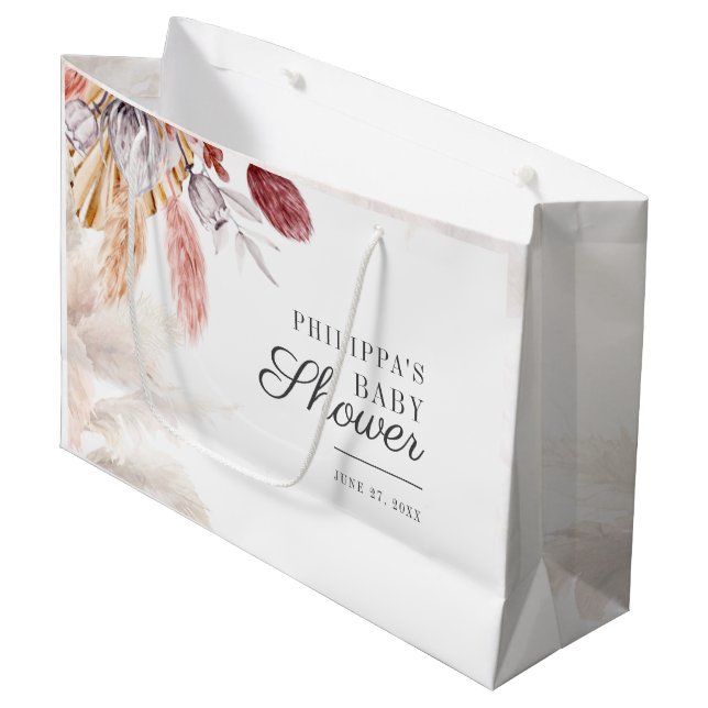 Baby Shower Pampas Grass Terracotta Large Gift Bag (Front Angled)