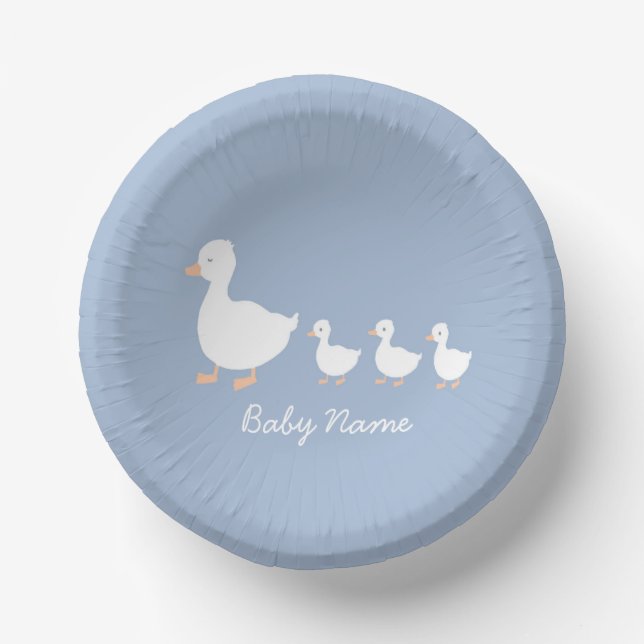 Baby Shower Paper Bowl Blue Duckling Design Paper Plate (Front)