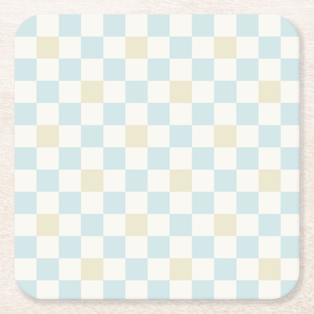 Baby Shower Paper Coaster for a Boy | Blue Check (Front)