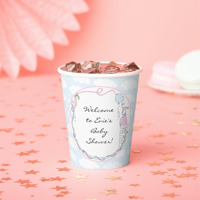 Baby Shower Paper Cups "Castle Pink Blue" 8 oz. (Insitu)