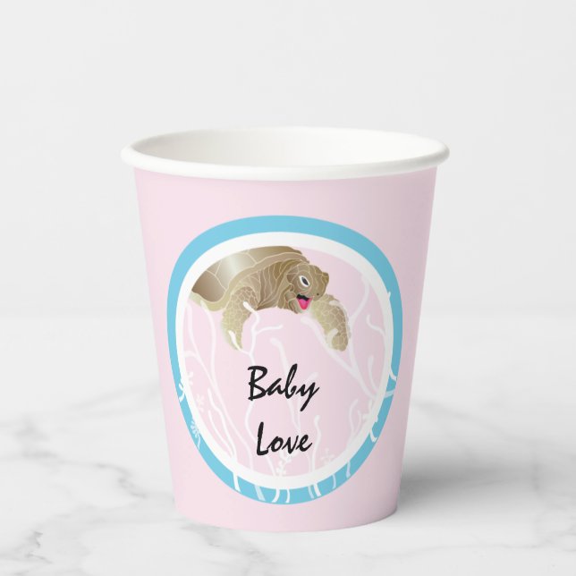 Baby Shower Paper Cups "Turtle Pink/Blue" 8 oz. (Front)