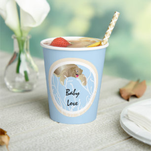 Baby Shower Paper Cups "Turtle Tan/Blue" 8 oz.