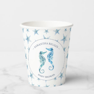 Baby Shower Paper Cups Watercolor Seahorses