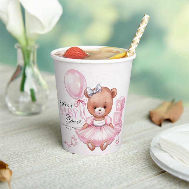 Baby Shower Paper Cups with teddy bear design. (Insitu)