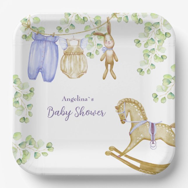 Baby Shower Paper Plate with a charming pattern. (Front)