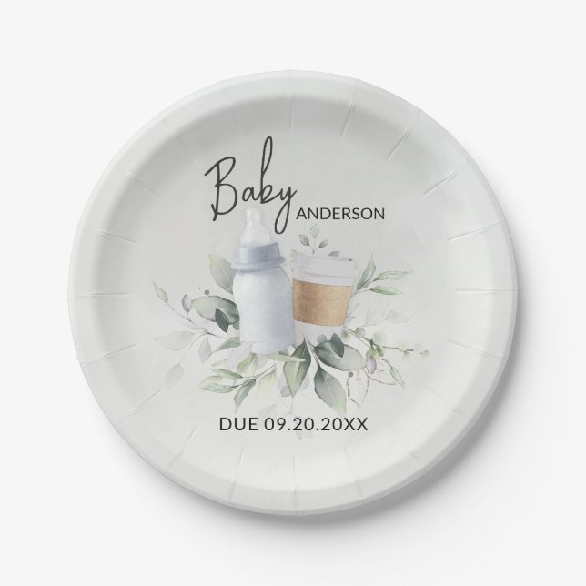 Baby Shower Paper Plates Baby is Brewing Coffee (Front)