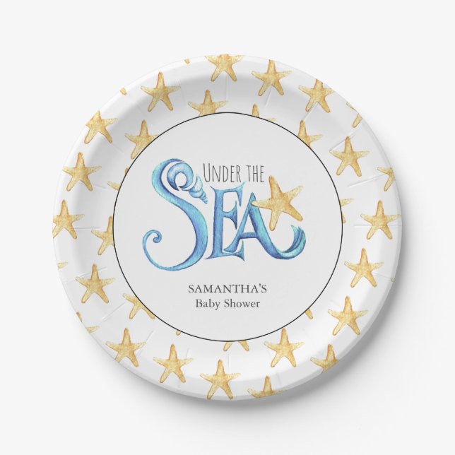 Baby Shower Paper Plates Cute Watercolor Sea (Front)