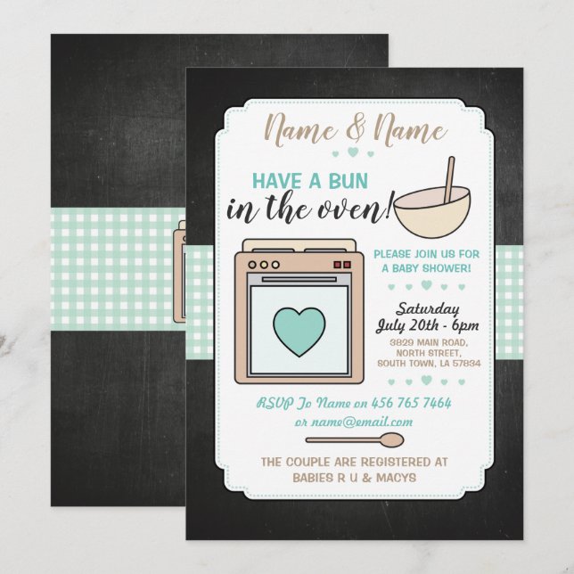 Baby Shower Party Bun in the Oven Gender Reveal Invitation (Front/Back)