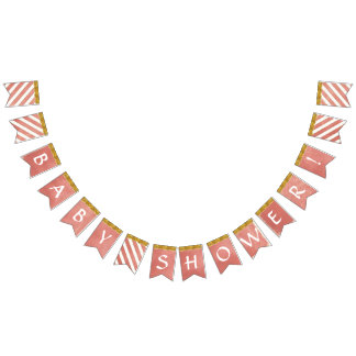 Baby Shower Party Decor Coral Faux Gold Glitter Bunting