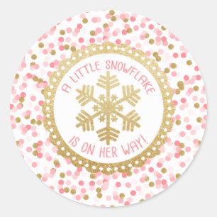 Baby Shower Party Favour Sticker- Gold Snowflake Classic Round Sticker