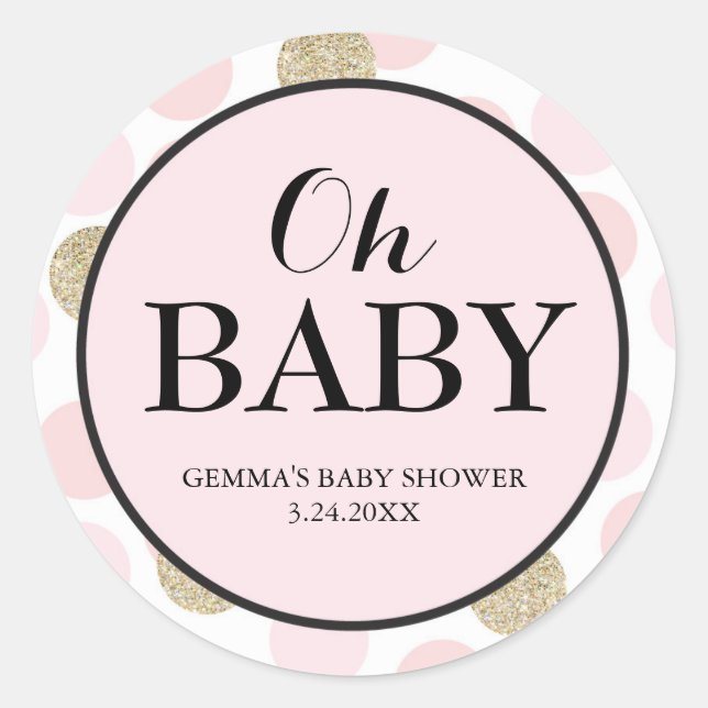 Baby Shower Party Favour Sticker - Polka Dots (Front)