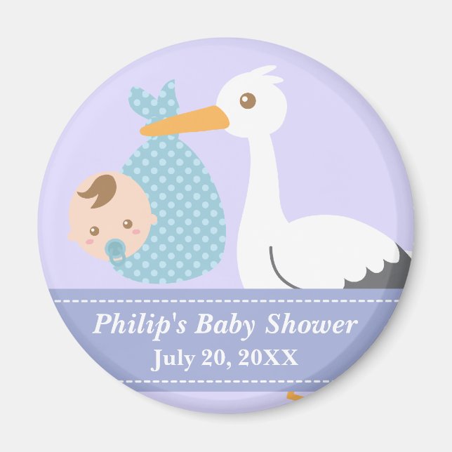 Baby Shower Party Favour - Stork Delivers Baby Boy Magnet (Front)