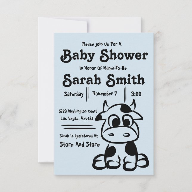 Baby Shower Party Invitation Cow (Front)