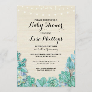 Baby Shower Party Mint Succulents Rustic Invite