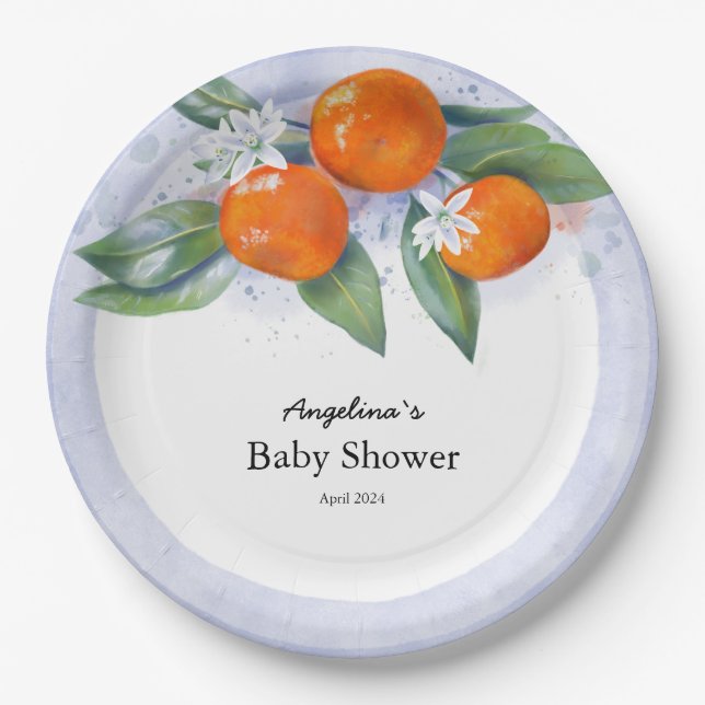 Baby Shower Party Plate with tangerine (Front)