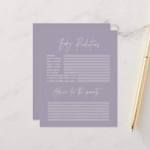 Baby shower party predictions game lilac purple