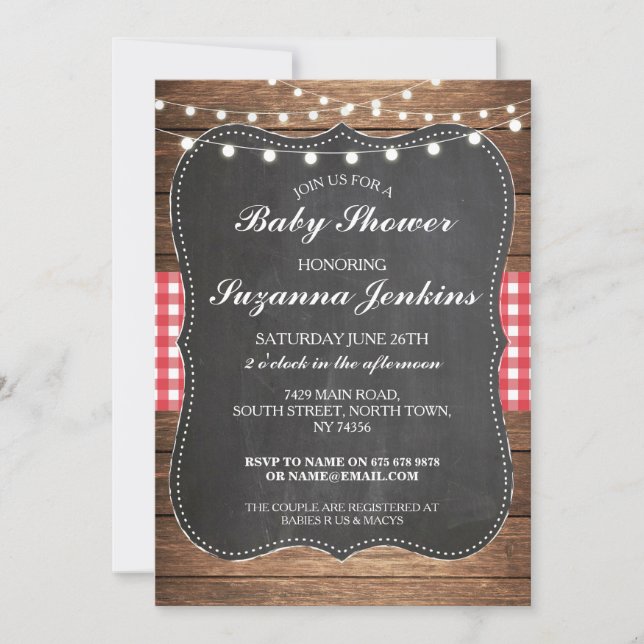 Baby Shower Party Red Gingham Barn Chalk Invite (Front)