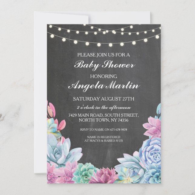 Baby Shower Party Succulents Floral Chalk Invite (Front)