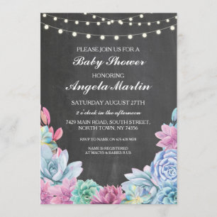 Baby Shower Party Succulents Floral Chalk Invite