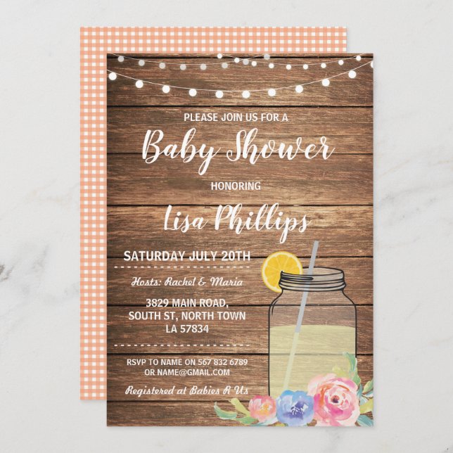 Baby Shower Party Summer Wood Mason Jar Invite (Front/Back)