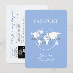 Baby Shower Passport Travel Theme Dusty Blue Invitation