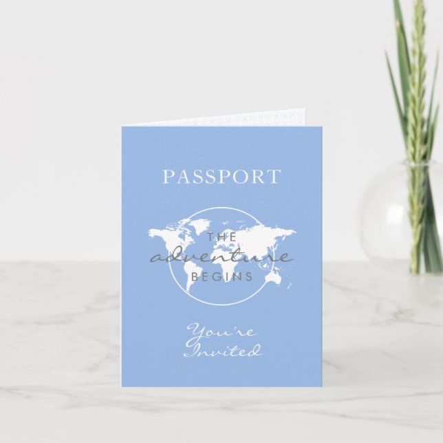Baby Shower Passport Travel Theme Dusty Blue Invitation (Front)