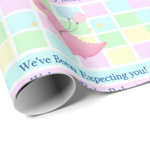 Baby Shower Pastel Add Name Gender Unknown Dino Wrapping Paper