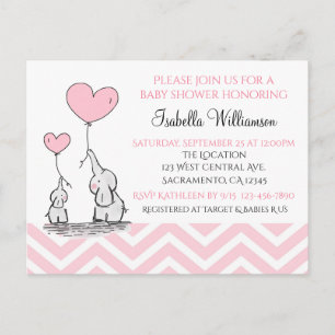 Baby Shower Pastel Baby Elephant with Heart Custom Invitation Postcard