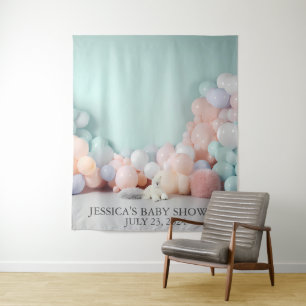 Baby Shower Pastel Balloon Backdrop Tapestry