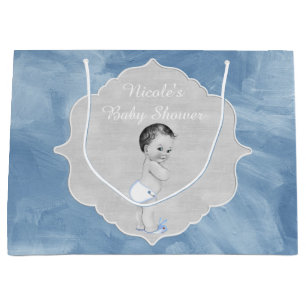 Baby Shower Pastel Blue Vintage Little Boy Large Gift Bag