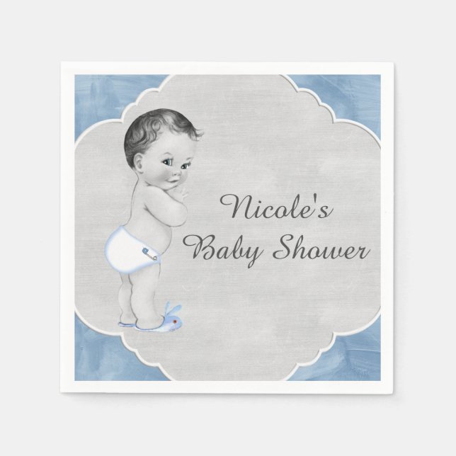 Baby Shower Pastel Blue Vintage Little Boy Napkin (Front)