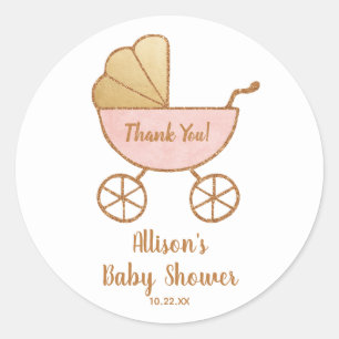 Baby Shower Pastel Pink Retro Carriage Thank You Classic Round Sticker