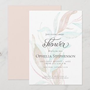 BABY SHOWER   Pastel Watercolor Wispy Foliage Invitation