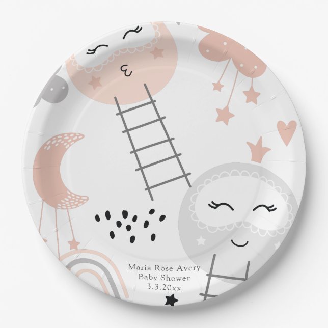 Baby Shower Pathway to the Moon Personalised Paper Plate (Front)