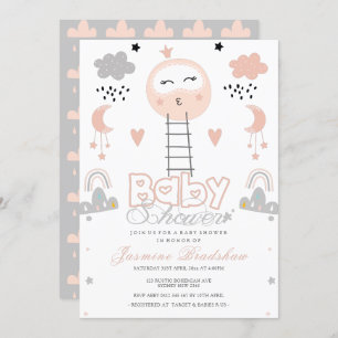 Baby Shower Pathway to the Moon Pink Invitation